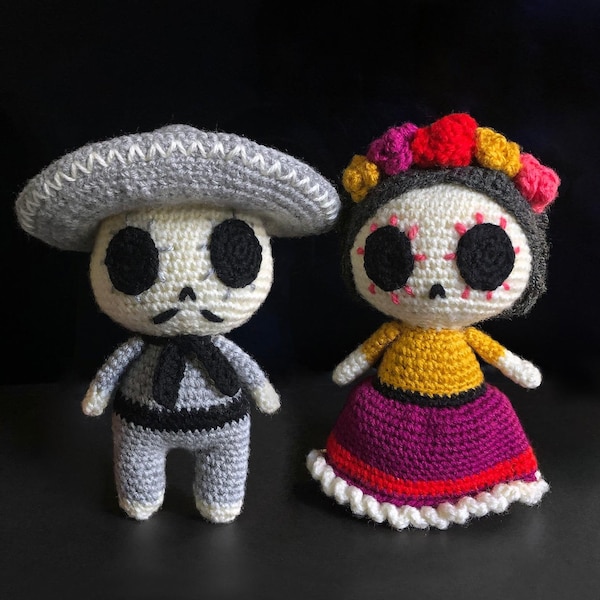 Pedro y Carmencita --- Dia de los muertos/halloween crochet PDF instrucciones del patrón amigurumi