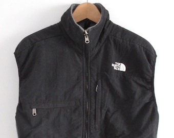 90s Vintage The North Face Mens Denali Fleece Vest Hecho en U.S.A. TNF Negro Gris Talla M