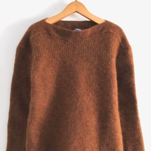 Vintage Saint James Womens Alpaca Mohair Modal Blend Pullover Sweater Knitted Boat Neck Jumper Made in France Brown Size S
