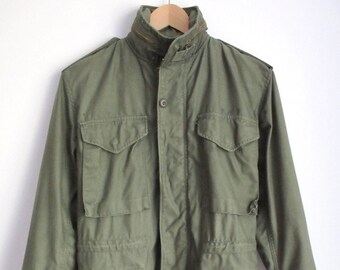 70er Jahre Vintage US Army Vietnam Ära Alpha Industries M-65 Feldjacke Mantel Made in USA Scovill Zippers OD Olive Drab X-small Regular XS