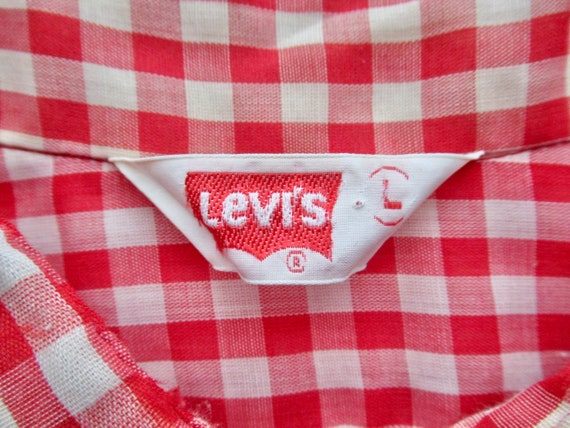 70s Vintage Levi's Mens Button Front Gingham Chec… - image 3