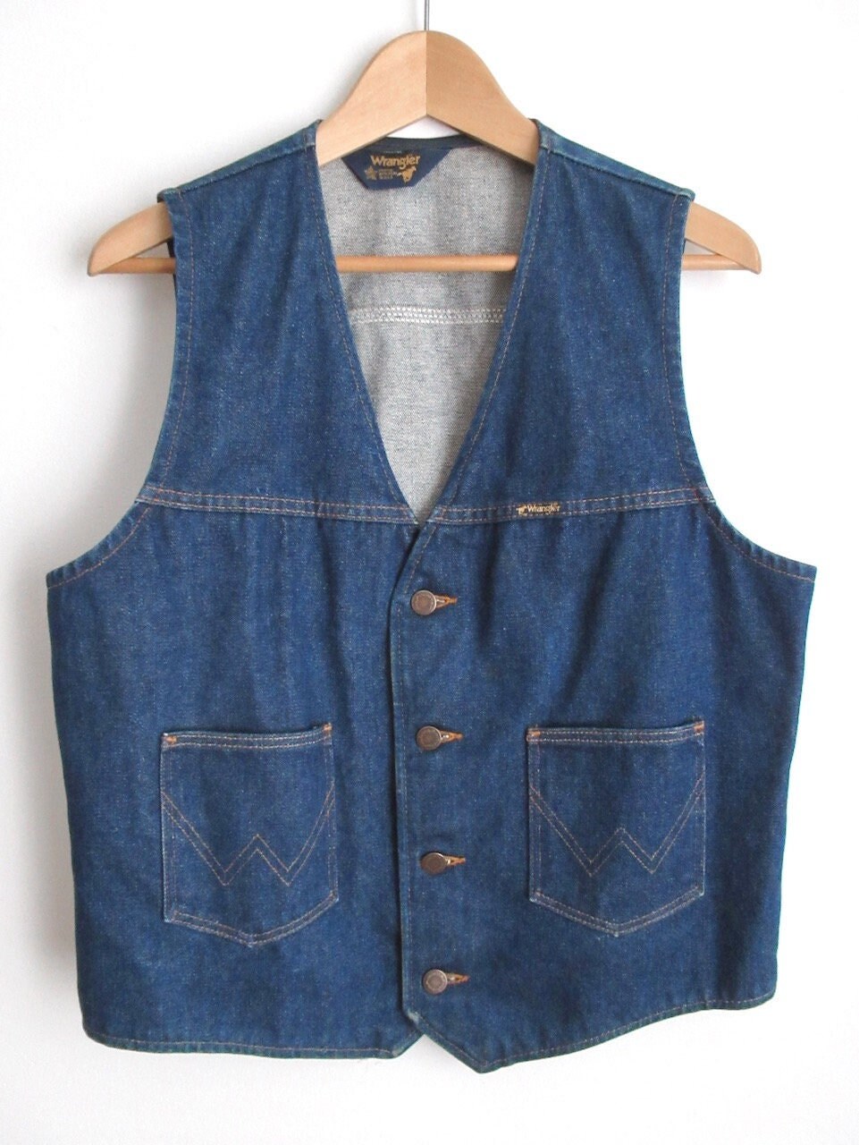 70s Vintage Wrangler Mens Denim Vest Made in . Blue M L - Etsy