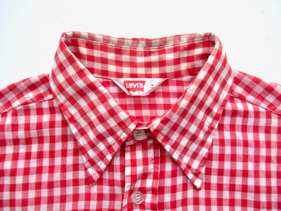 70s Vintage Levi's Mens Button Front Gingham Chec… - image 2