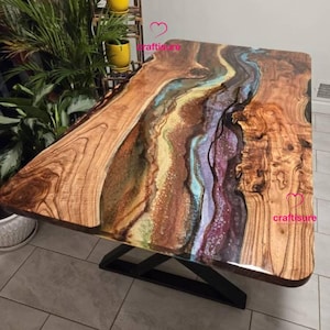 Harz Epoxy Tisch, Regenbogen Wave Epoxy Tisch, benutzerdefinierte Esstisch, personalisierte Möbel Fluss Epoxy Tisch beste einzigartige neue Geschenk für Mama Sie