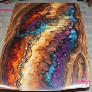 Epoxy Esstisch Top | Epoxidharz Couchtisch | Epoxyd Tischplatte | Live Edge Resin Ocean Fluss Regenbogen Farbe Epoxy Strand Themed Map Tisch