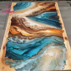 Kundenspezifischer Epoxy Ocean River Map Center Couchtisch Handgefertigte Möbel, Wohnkultur Epoxy Esstisch Epoxy Resin Live Edge Beach Themed Table