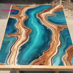 Epoxy Ocean River Map Center Couchtisch, Epoxy Resin Live Edge Beach Themed Table Handmade Möbel, Epoxy Esstisch Top, Home Decor