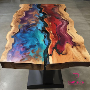 Epoxy Couchtisch Top, Live Edge Epoxidharz Esstisch, Benutzerdefinierter Harz Ocean River Tisch, Holzstein Strand Themed Map Regenbogentisch