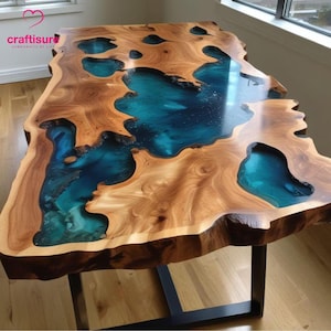 Kundenspezifische Epoxy Center Couchtisch Top, Epoxy Esstisch, Ocean Fluss Karte Handgefertigte Möbel, Wohnkultur, Harz Live Edge Strand Thementisch
