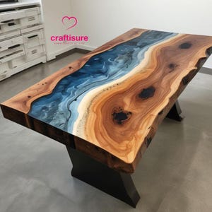 Epoxy Couchtisch Top, Esstisch Live Edge Epoxidharz Benutzerdefinierte Harz Ozean Fluss Tisch, Holz Stein Strand Themed Map Blaue Tabelle