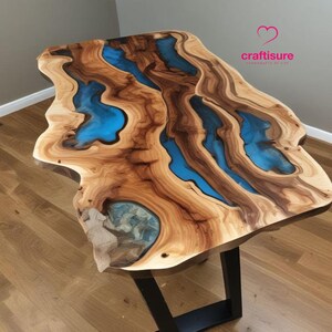 Epoxy Live Edge Esstisch Top Wohnkultur Handgefertigte Möbel, Epoxy Center Couchtisch, Epoxy Resin Ocean River Map Beach Themed Table