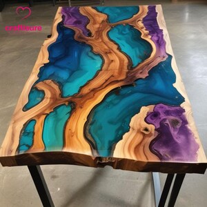 Epoxid-Esszimmer-Kaffeetischplatte, benutzerdefinierte Live-Edge-Epoxidharz-Tisch, Harz-Ozean-Fluss-Tisch, Holzstein-Strand unter dem Motto Map Blue Table