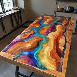 Epoxy handgemachte Esstisch Top, Epoxy Harz Center Couchtisch Möbel, Epoxy Live Edge Ocean River Tisch, Strand Themed Map Home Decor