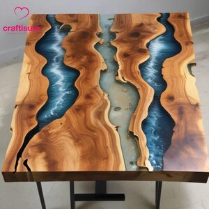 Epoxy Esszimmer Küchentisch Harz Live Edge Center Kaffee, handgefertigte Tischplattenmöbel, Epoxy Ocean River Tisch, Strand Themed Map Home Decor