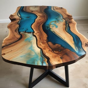 Epoxy Handgemachte Center Tischplatte, Epoxidharz Live Edge Esszimmer Couchtisch, Ocean River Tisch, Epoxy Möbel Strand Themed Map Home Decor