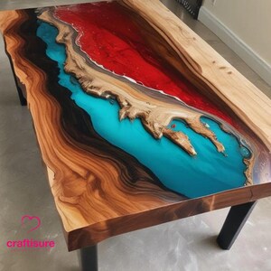 Epoxy Esstisch Top, Epoxy Handgemachter Center Couchtisch, Resin Live Edge Möbel, Epoxy Ocean River Tisch, Strand Themed Map Home Decor