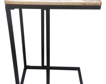 Mango Wood End Table: Modern U-Shaped Leg Side Table