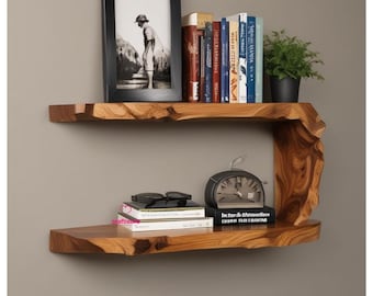 Live Edge Oak Floating Shelf: Solid Wood Tudor Wax Finish
