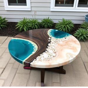 Ocean Wave Epoxy Table: Live Edge Wood, Handmade Rustic Farmhouse Resin River Top