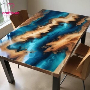 Epoxidharz Esstisch Top, Epoxid Live Edge Harz Ozeanfluss Tisch, Epoxidharz Couchtisch, Holz Stein Strand Themed Map Blue Tisch