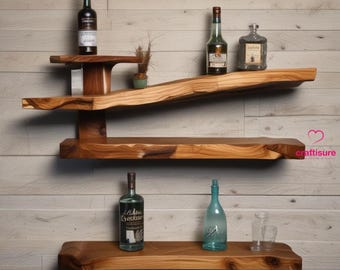 Custom Live Edge Walnut Liquor Shelf: Rustic Bar Decor