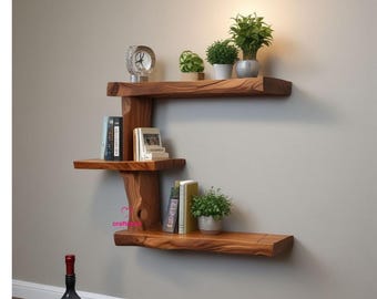 Live Edge Oak Floating Shelf: Solid Wood Tudor Wax Finish