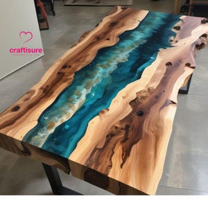 Epoxy Esstisch, Epoxy Center Couchtisch Platte Ozean Fluss Karte Handgefertigte Möbel, Wohnkultur, Harz Live Edge Strand Thementisch
