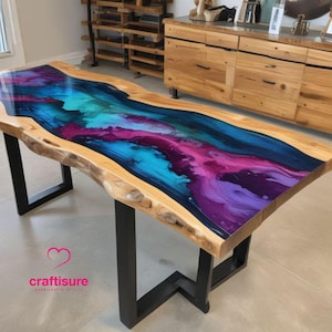Epoxidharz Couchtisch, Epoxidharz Esstisch Live Edge Ocean River Tisch, Benutzerdefinierter Holzsteinstrand Themed Map Regenbogentisch