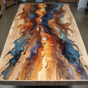 Epoxy handgemachte Esstisch Top, Epoxy Harz Live Edge Center Couchtisch, Ocean River Tisch, Epoxy Möbel Strand Themed Map Home Decor
