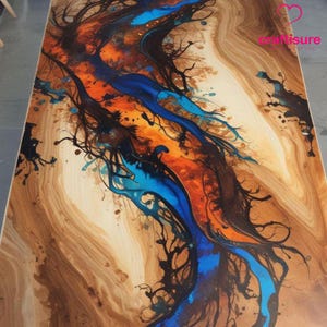 Epoxy Esszimmer Couchtisch Top, Live Edge Harz Ocean River Tisch, Epoxidharz Couchtisch, Holz Stein Strand Themed Map Blue Tisch