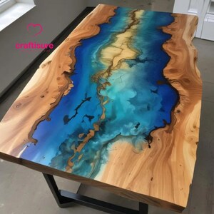 Epoxy Esstisch Top handgemachte Möbel Wohnkultur, Epoxy Center Couchtisch, Epoxy Resin Live Edge Ocean Flusskarte Strand Themen Tisch