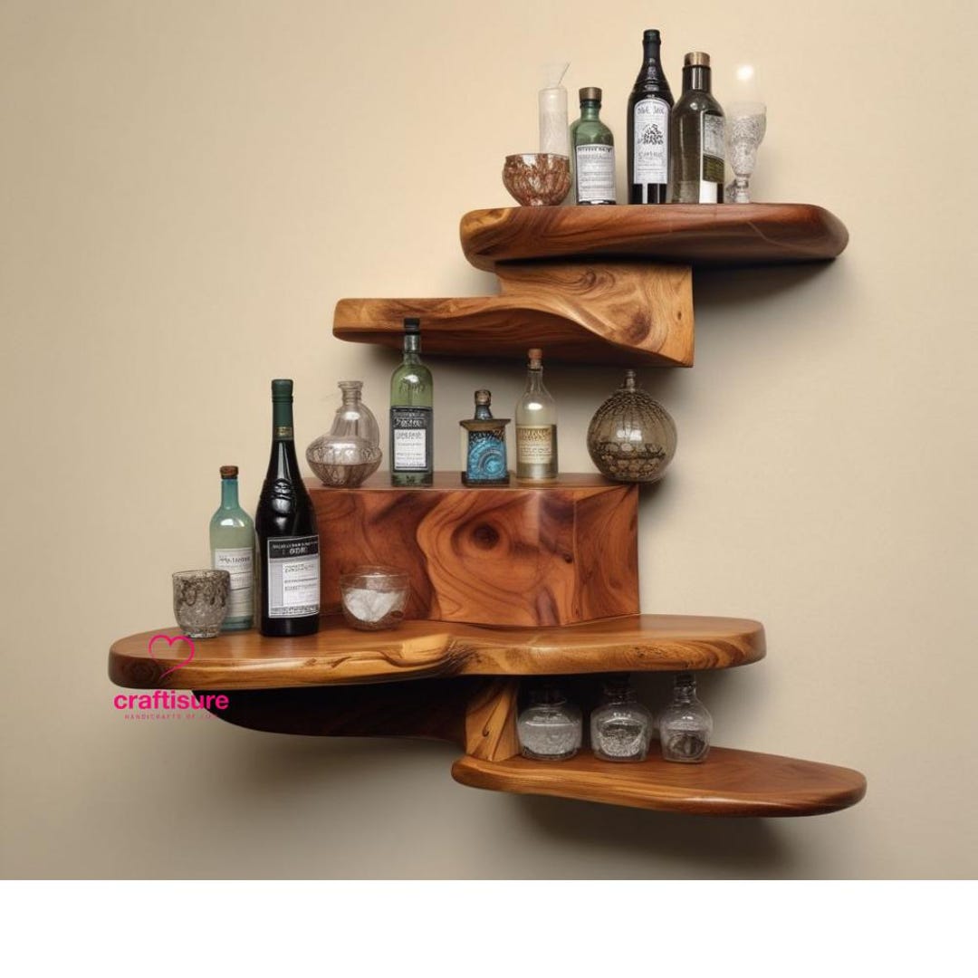 Live Edge Whiskey Barrel Bar Shelves Decorative Bottle Display Unit ...
