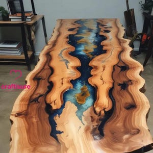 Epoxy Esstisch Top, Epoxy Harz Couchtisch Live Edge, Epoxy Resin Ocean River Tisch, Custom, Holz Stein Strand Themed Map Blue Tisch