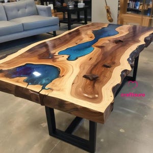 Epoxy Live Edge Esstisch Top Handgefertigte Möbel, Epoxy Center Couchtisch, Wohnkultur, Epoxy Resin Ocean River Map Beach Themed Table
