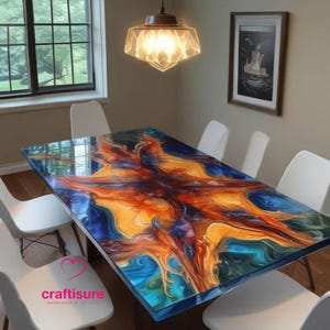 Epoxidharz Esstisch Top, Epoxid Live Edge Harz Ozeanfluss Tisch, Epoxidharz Couchtisch, Holz Stein Strand Themed Map Blue Tisch