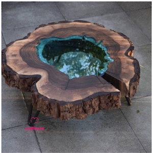 Live Edge Epoxy Coffee Table: Ocean River Resin Art Handmade