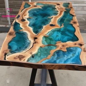 Benutzerdefinierte Epoxy Esstisch Top, Epoxy Center Couchtisch Ocean River Map Handgefertigte Möbel, Wohnkultur, Harz Live Edge Beach Themed Tisch