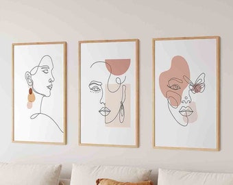 set of 3 feminine prints,female poster,Scandinavians art,modern print,printable set of 3,Woman Line Sketch,Abstract woman face line set