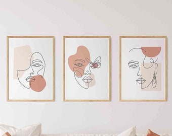City lady》《Butterfly lady》《Minimal woman face line art》©BEINANTANG.Abstract woman line Set of 3,Scandi Art,female Line Sketch,Minimal Art