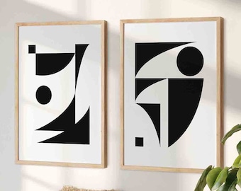 Abstract Black and White Geometric Print Set,Set of 2 prints,Mid Century modern art,Scandinavian Art,minimalist art print,Printable Wall art