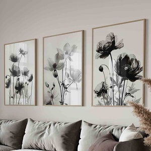 Set of 3 Wild flower Prints,Black and White Prints,Floral Wall Art Printable,Flowers gallery wall set,Bedroom Wall decor,digital download