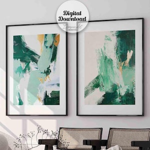 Saliegroene abstracte kunstprints: moderne galerijwandset (digitale download)