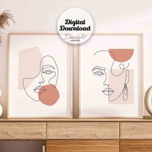 Abstract woman face printable Set of 2,Female one line drawing,Scandinavian Art set,Minimal line Art ,Woman face line art,instant download.