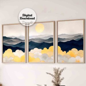 Mountain Printable Set of 3,Adventure Nursery Decor,Abstract Landscape Wall Art Set,Modern art prints,digital art download.