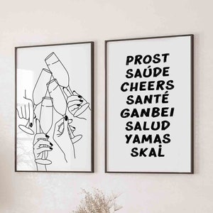 Cheers print,Cheers Prints Set of 2,Bar Cart art,Cheers in Different Languages,Cheers Sign,Cocktail Print,instant download.