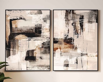Abstract Black and Beige Wall Art Set, Minimalist Nordic Prints (Digital Download)
