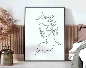 Botanical girl-a©BEINANTANG/DorisciciArt.Abstract Woman line portrait,Minimal Line art,scandinavian art,,botanical line art,female figure