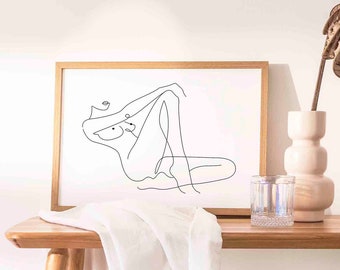 Abstract Lying Woman Body Line Art Print, Minimalist Female Figure Sketch (Digital Download)
