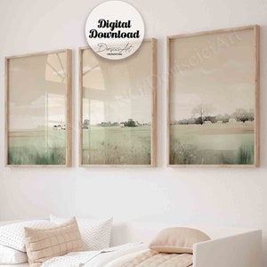 Set of 3 Abstract landscape wall art,Sage green farmhouse scenery Gallery wall Set,Country home decor,Digital download