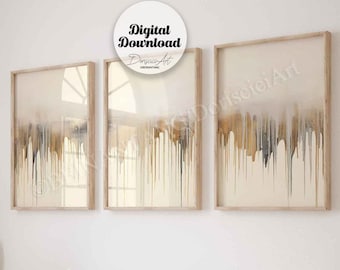 Afdrukbare set abstracte landschapskunst: neutrale moderne galerijmuur (digitale download)